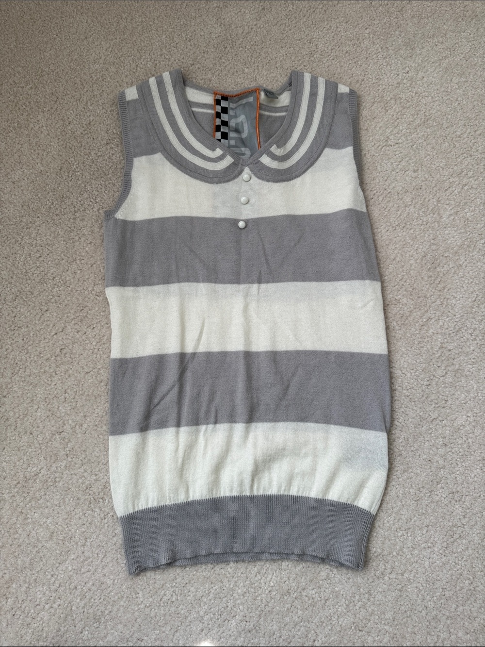 New L.A.M.B. Gray and Cream Striped Sleeveless Knit Top Vest XS 0